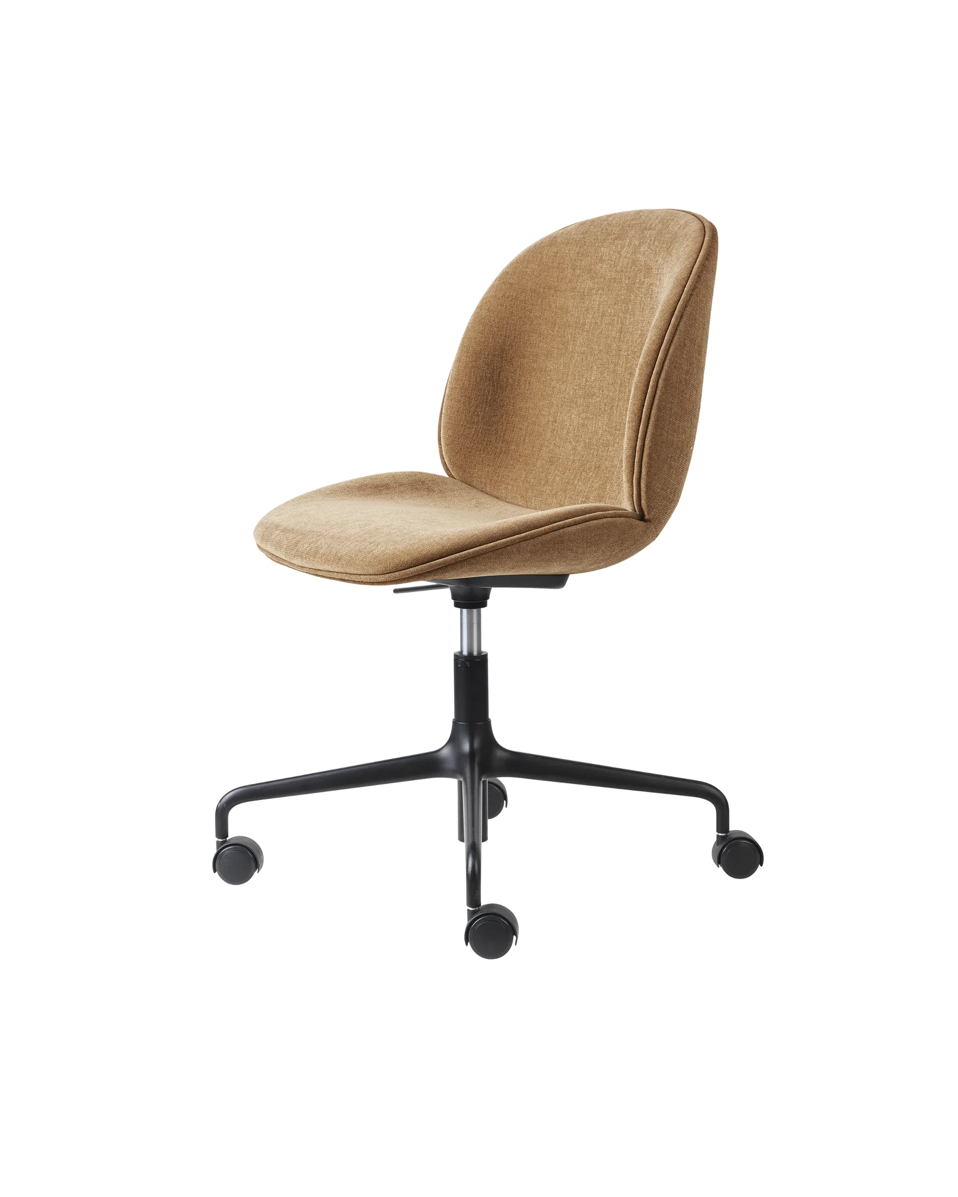 GUBI Beetle Meeting Chair, Fully Upholstered (Belsuede Special FR, Dedar (003, Standard), Height adjustable 4-star base w. castors, Black Matt)