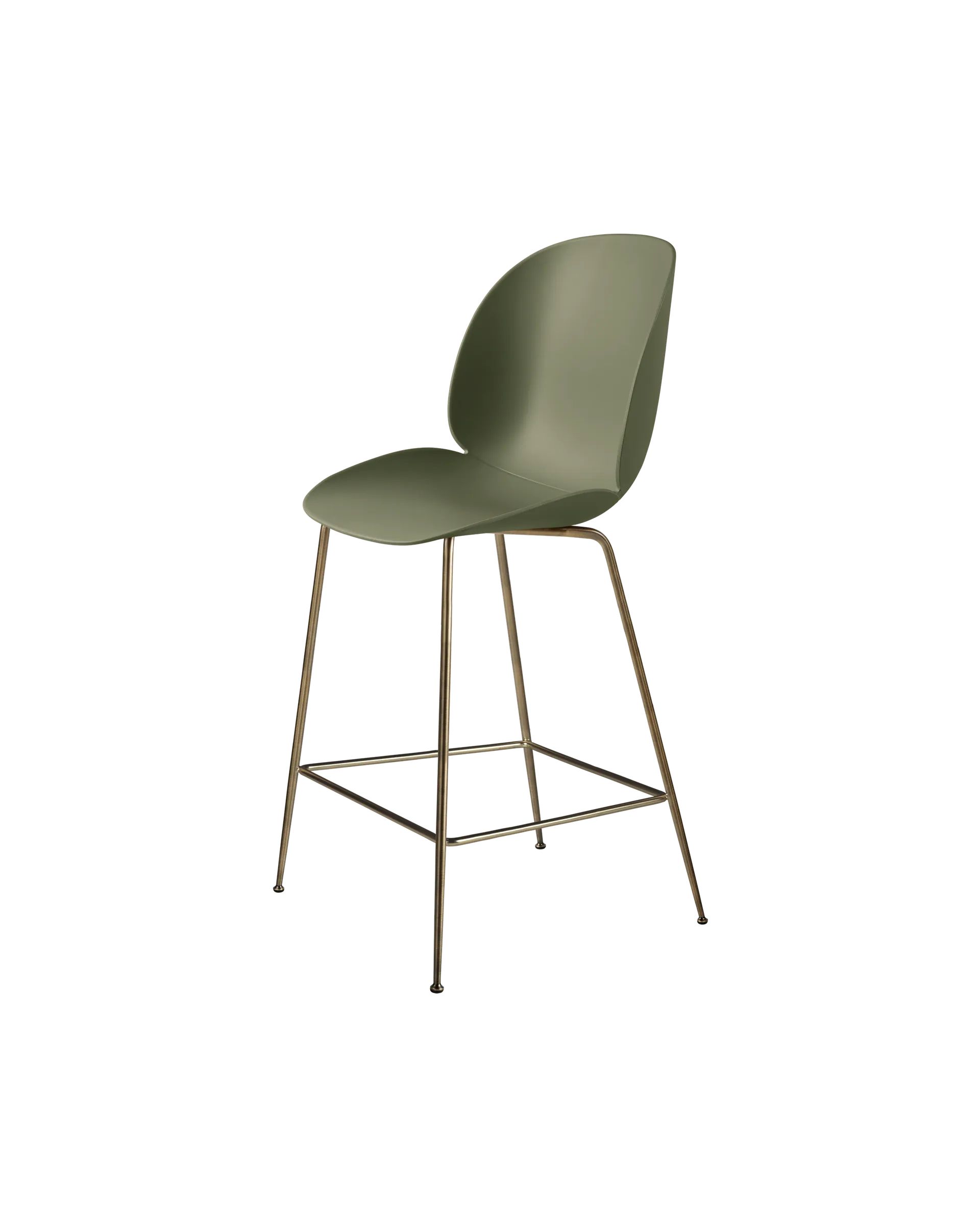 GUBI Beetle Counter Chair, Un-Upholstered (Conic base, Fern Green, Antique Brass)