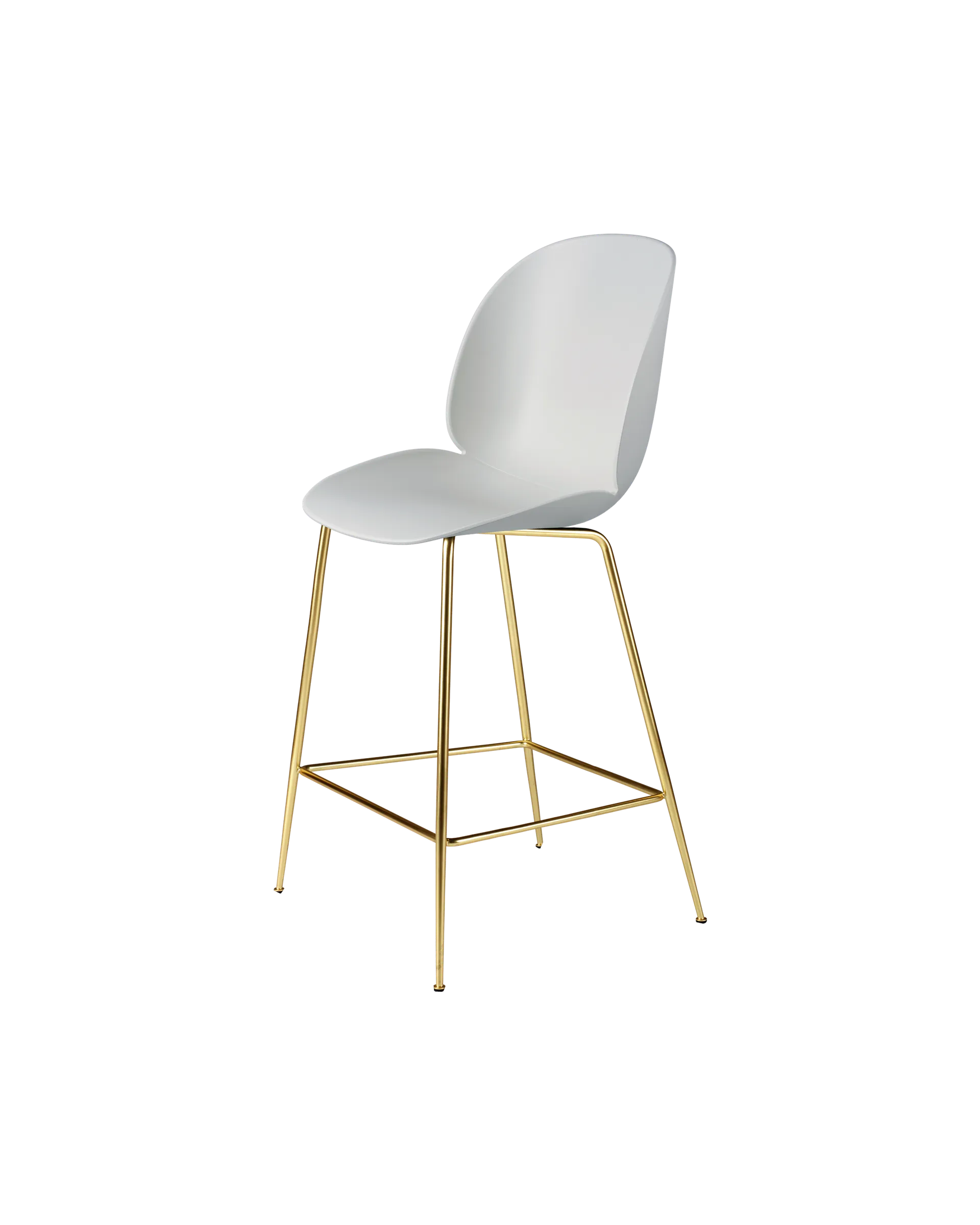 GUBI Beetle Counter Chair, Un-Upholstered (Conic base, Lunar Gray, Brass Semi Matt)