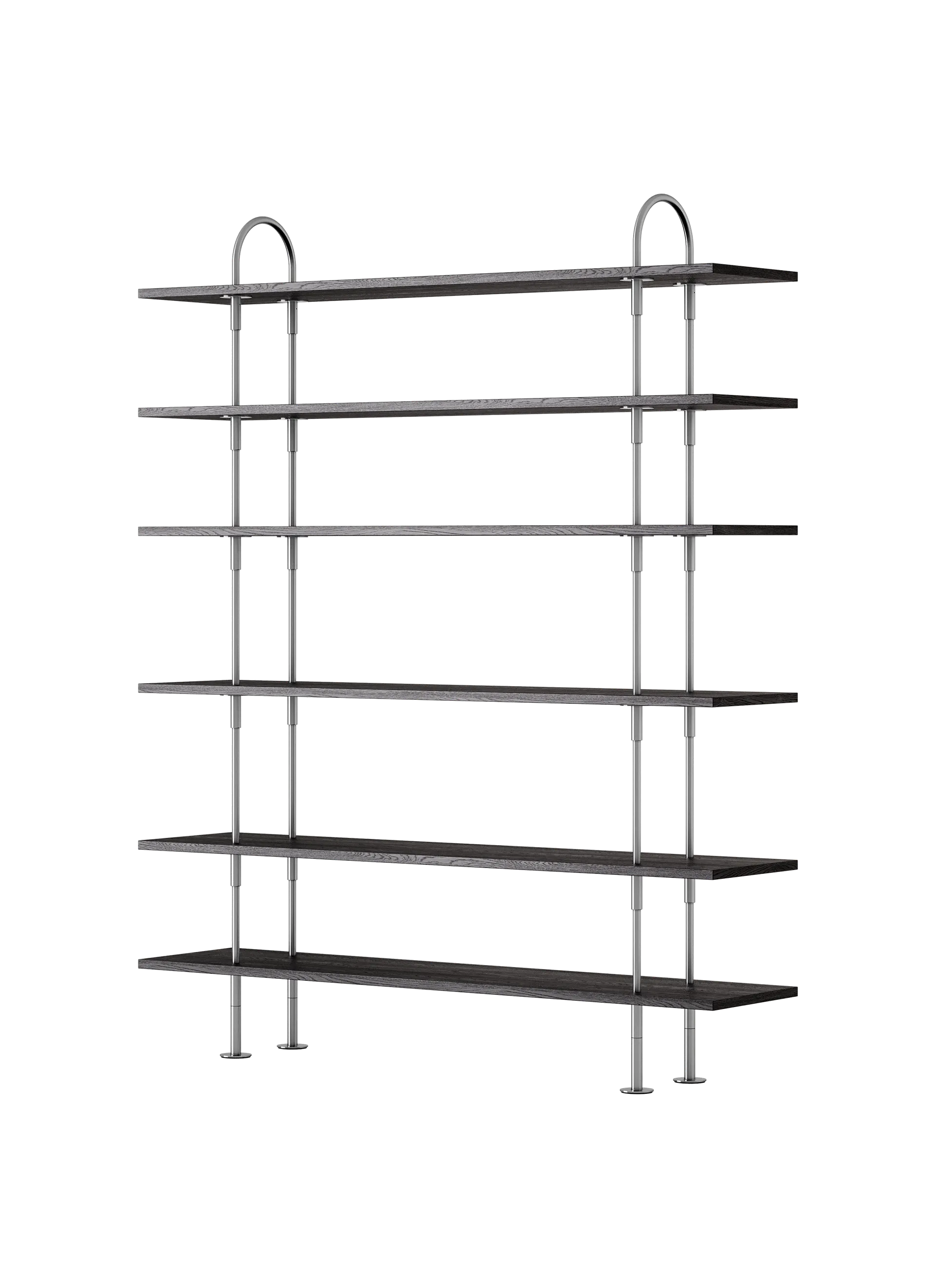 GUBI Keen Shelving System (160 cm, 198 cm - 6 Shelves, Brown/Black Ash Veneer, Satin Stainless Steel)
