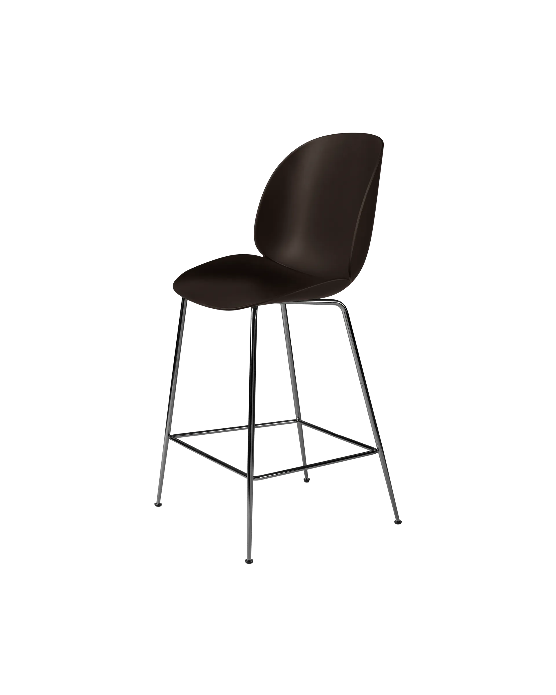 GUBI Beetle Counter Chair, Un-Upholstered (Conic base, Mocha Brown, Black Chrome)