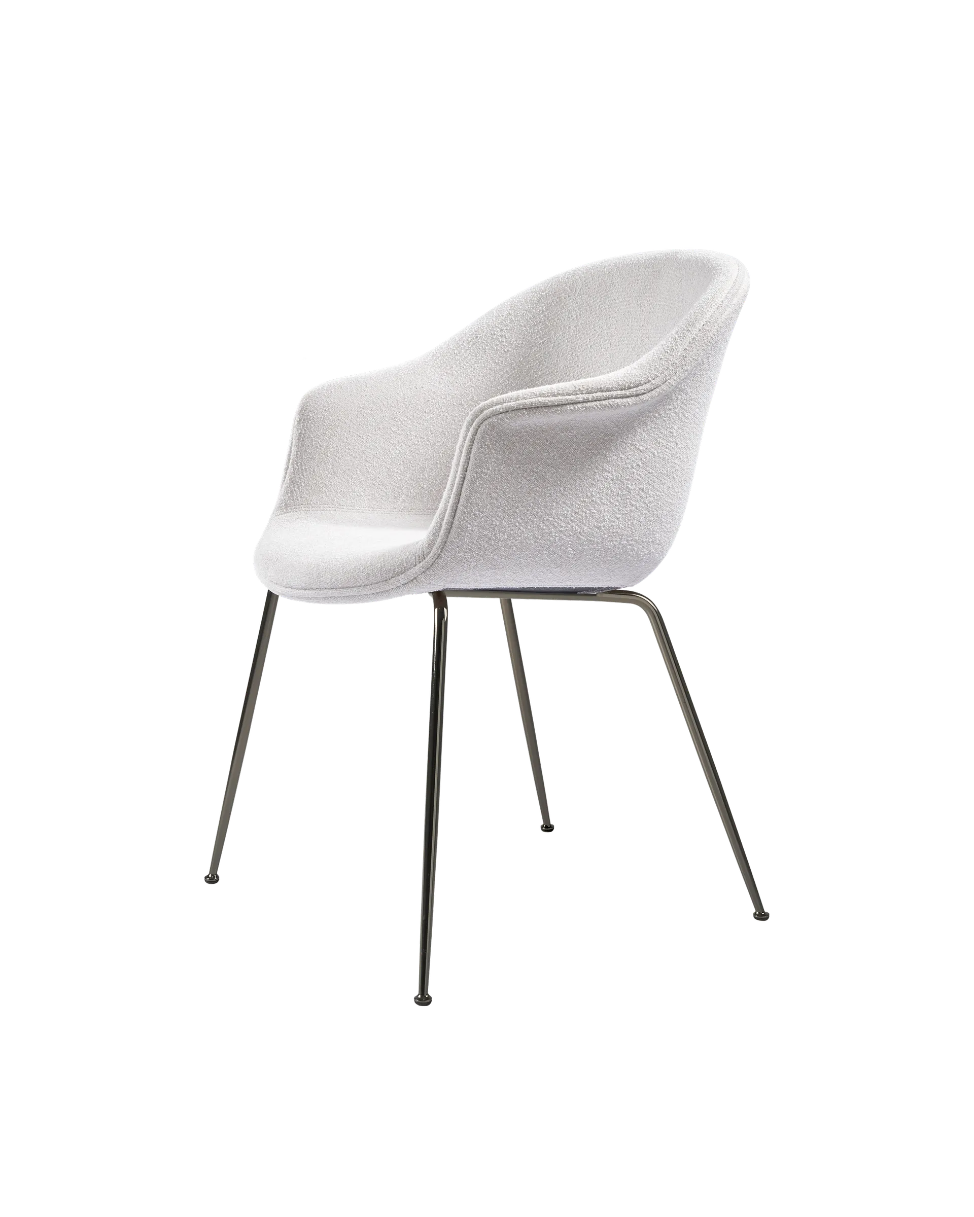 GUBI Bat Dining Chair, Fully Upholstered (Light Bouclé, GUBI (001, Standard), Conic base, Black Chrome)