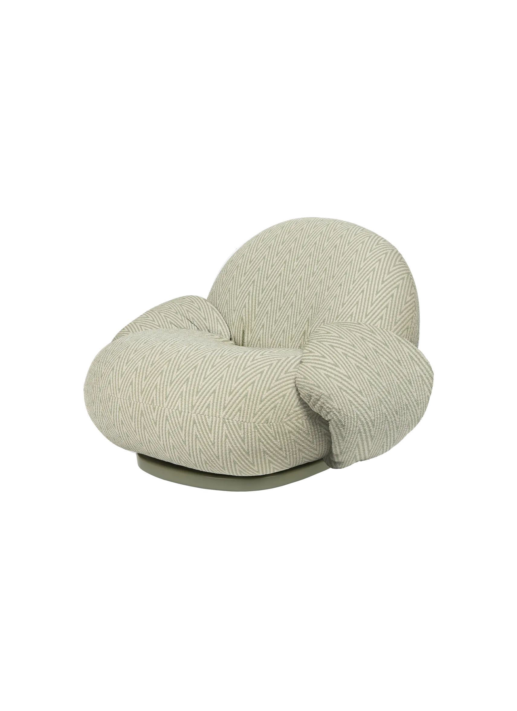 GUBI Pacha Lounge Chair with Armrest, Outdoor (Chevron Outdoor FR, Dedar (008, Standard), Moss Gray, Swivel)