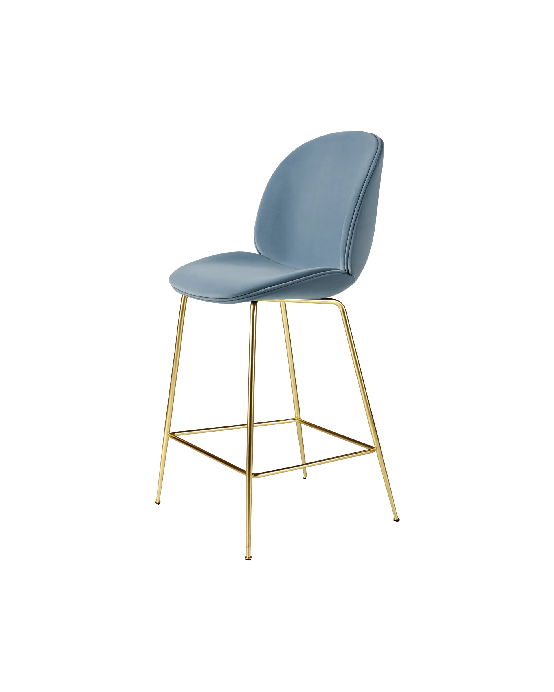 GUBI Beetle Counter Chair, Fully Upholstered (Sunday, Dedar (002, Standard), Conic base, Brass Semi Matt)