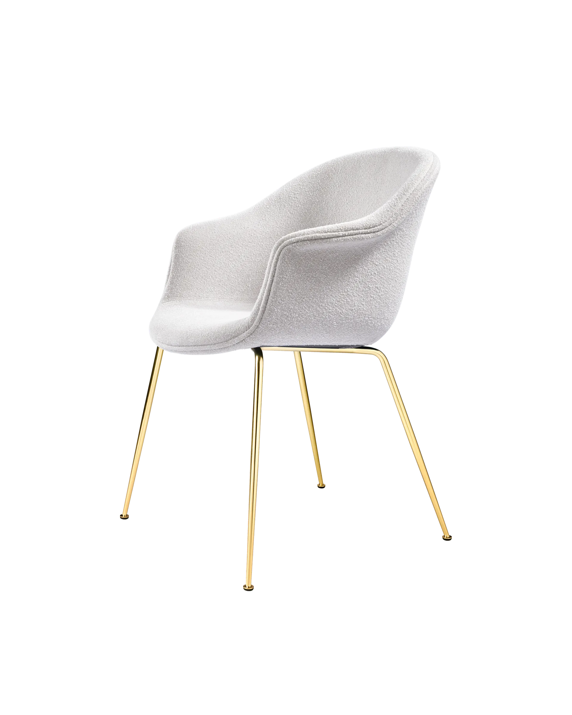 GUBI Bat Dining Chair, Fully Upholstered (Light Bouclé, GUBI (001, Standard), Conic base, Brass Semi Matt)