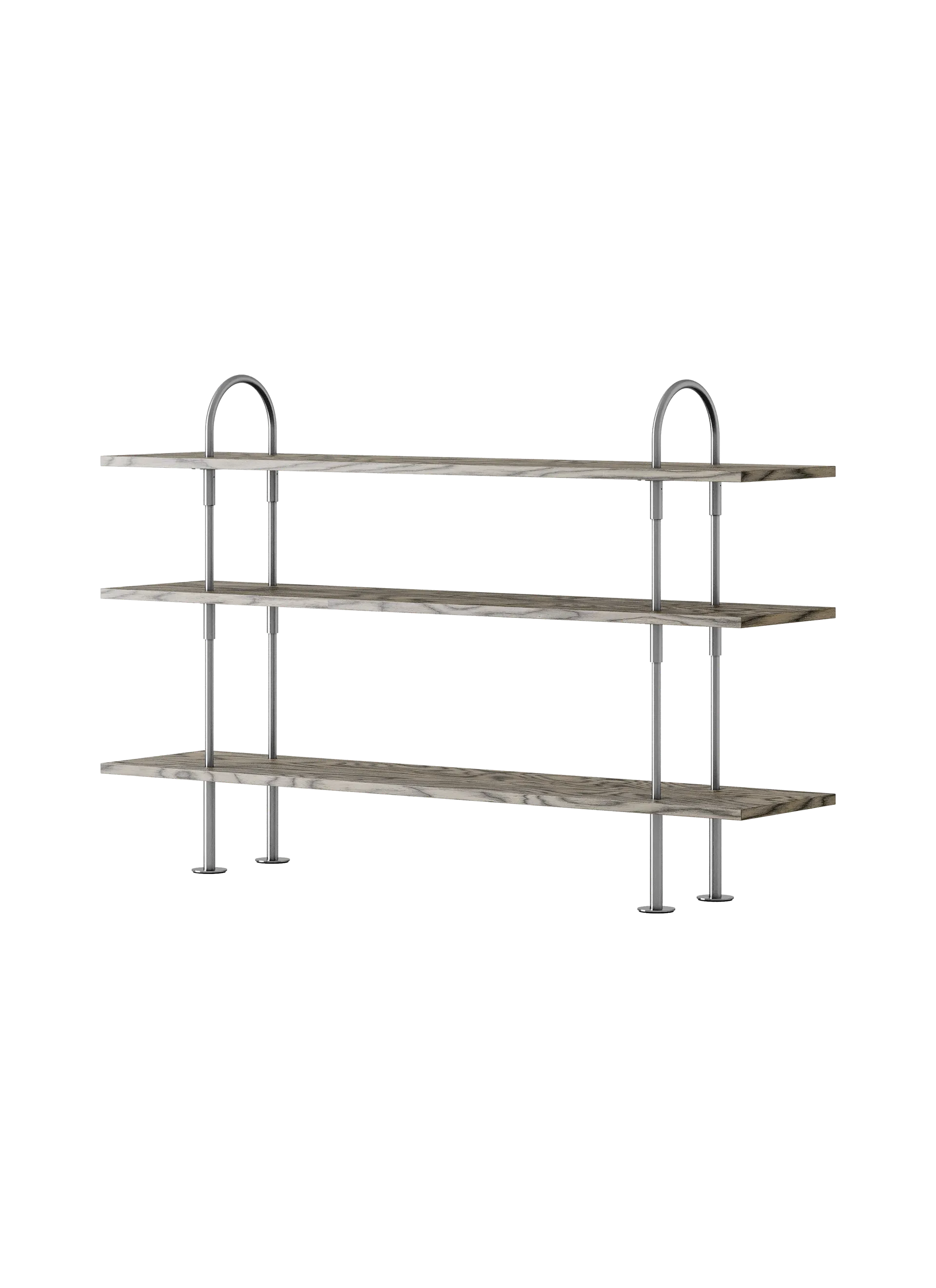 GUBI Keen Shelving System (160 cm, 105 cm - 3 Shelves, ALPI Sottsass Gray, Satin Stainless Steel)