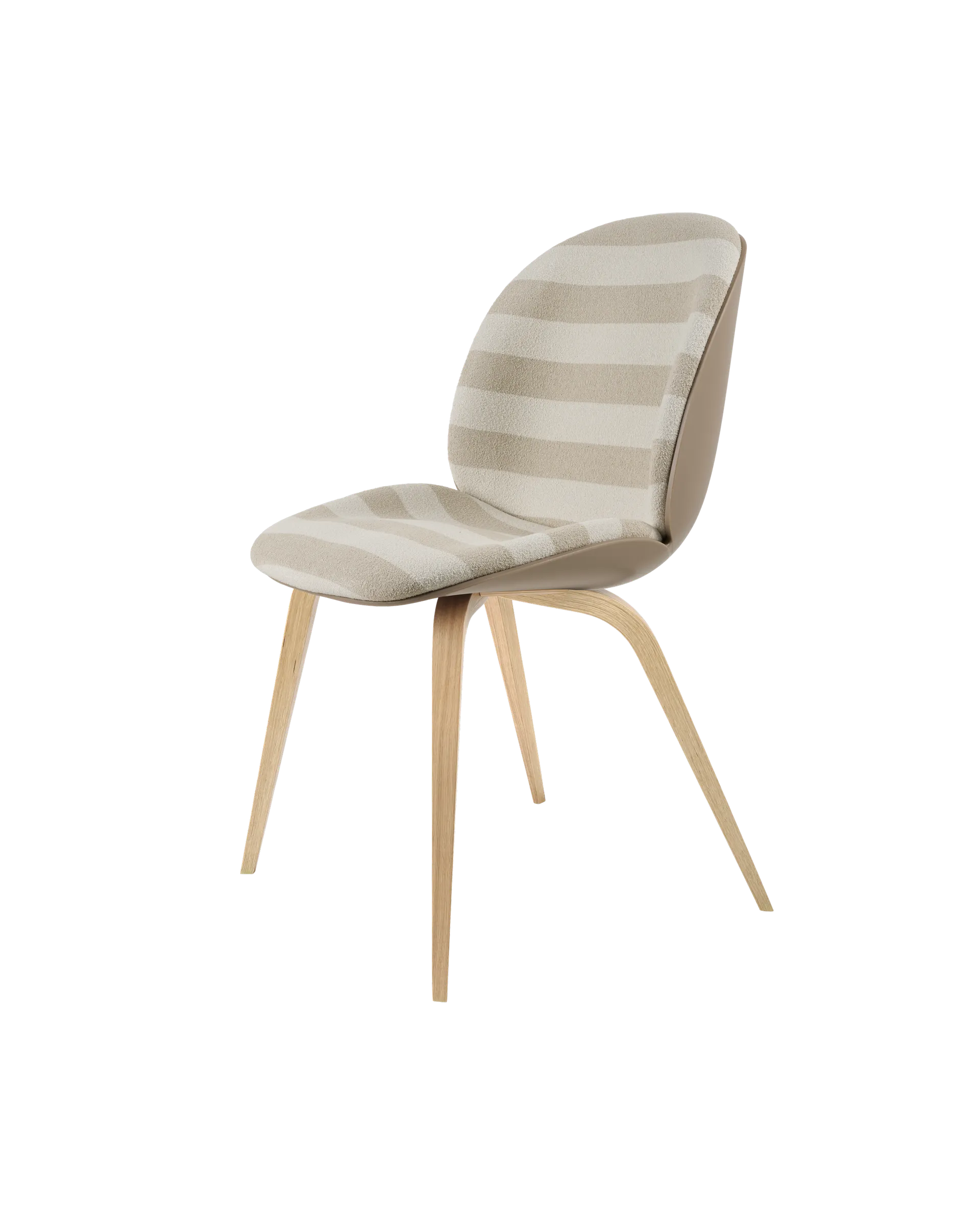GUBI Beetle Dining Chair, Front Upholstered (Kvadrat Sahco, Acca Stripe 0131, Oak Semi Matt, New Beige)